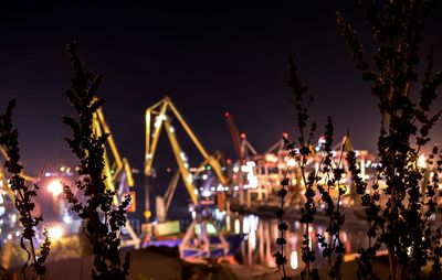 Blurred shot of lake with cranes in distance