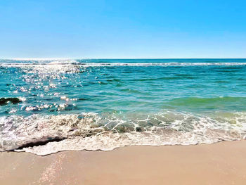 Scenic view of sea against clear sky