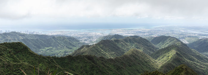 Aerial view of landscape against cloudy sky