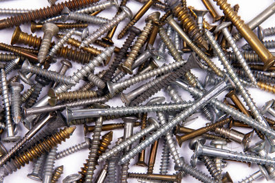 Full frame shot of metallic screws