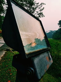 High angle view of wet messy field against sky