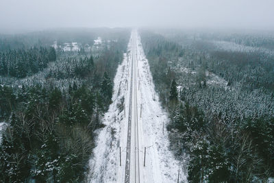 Aerial view of landscape against sky during winter