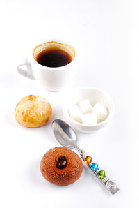 High angle view of coffee cup on table