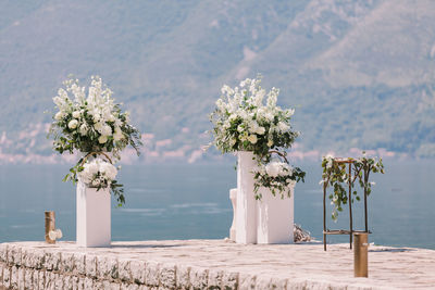 Flowers arranged of pier at beach