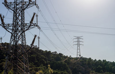 Low angle view of electricity pylon against sky