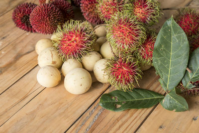 High angle view of fruits on table