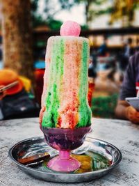 Close-up of ice cream on table