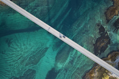 Bridge over norway fjords from aerial view