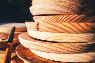 Close-up of wooden kitchenware
