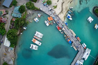 High angle view of boats in sea