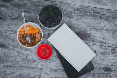 High angle view of food on table