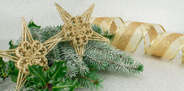 High angle view of christmas decorations on wall