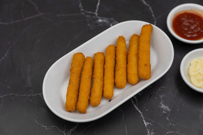 High angle view of food in plate on table