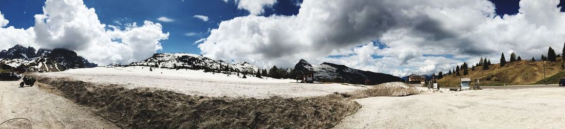 Panoramic view of snowcapped mountains against sky