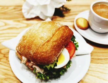 High angle view of meal served on table