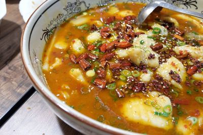 Close-up of soup in bowl