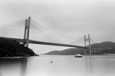 View of suspension bridge over river