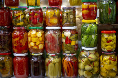 Multi colored candies in glass jar