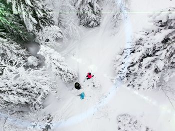 High angle view of snow covered land