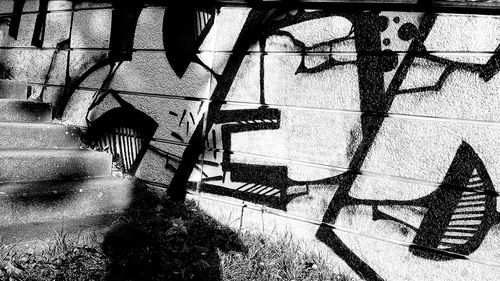 High angle view of staircase by building in city