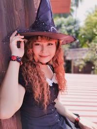 Portrait of teenage girl wearing hat