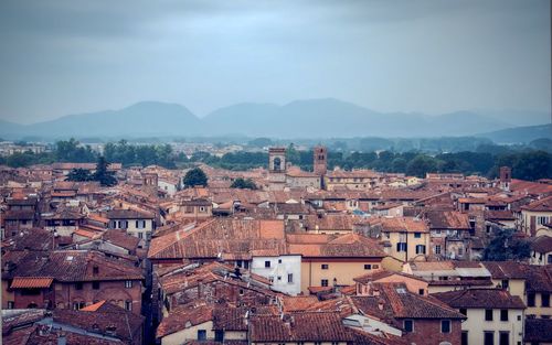 High angle view of townscape against sky