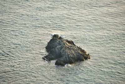 High angle view of wave on the rocky coast
