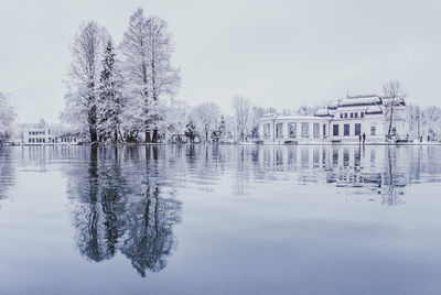 Scenic view of lake against sky during winter