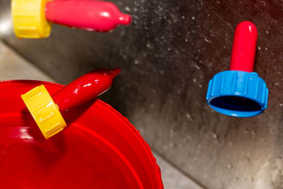 High angle view of multi colored toy on table