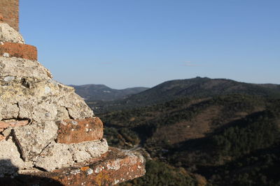 Close-up of mountains against clear blue sky