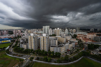 High angle view of cityscape against sky