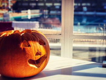 Close-up of pumpkin on table