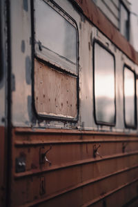 Close-up of abandoned train