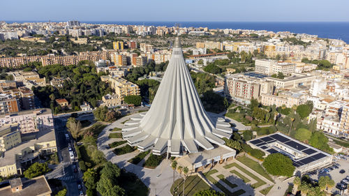 High angle view of buildings in city