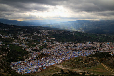 High angle view of townscape against sky