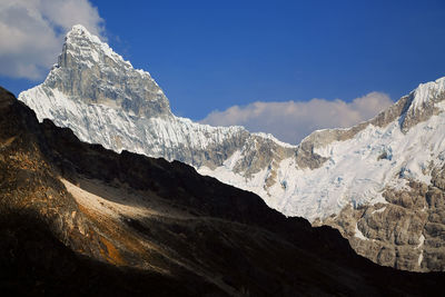 Scenic view of snow covered mountains