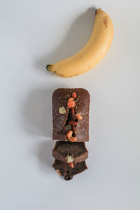 High angle view of banana against white background