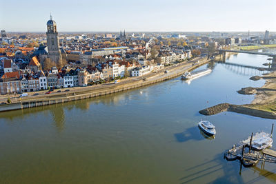 Aerial from the city deventer at the river ijssel in the netherlands