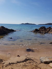 Scenic view of sea against clear sky