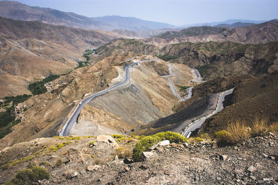 High angle view of mountain road against sky