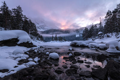 Scenic view of frozen lake against sky during winter