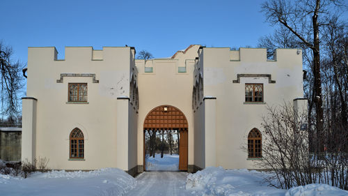 Building against clear sky during winter