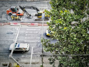 High angle view of cars on road in city
