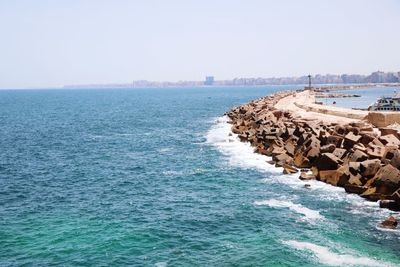 Scenic view of sea against clear sky