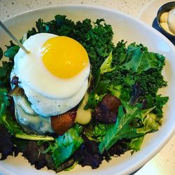 High angle view of breakfast served in plate