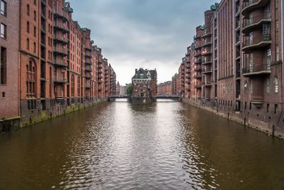 Canal amidst buildings in city against sky