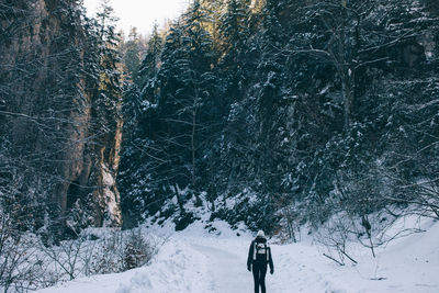Full length of person in snow covered forest
