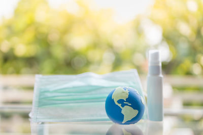 Close-up of toy on glass table