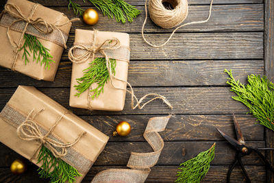 Directly above shot of christmas decorations on table