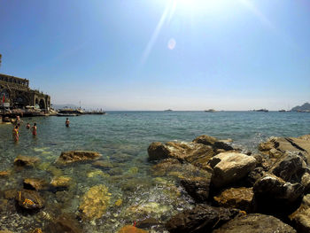 Scenic view of sea against clear sky